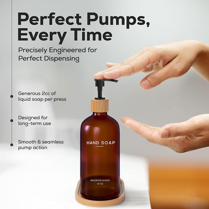 Amber Glass Soap and Lotion Dispenser Set - Image 4