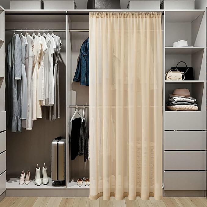 Tollpiz Short Sheer Door Curtains Closet Linen Textured Curtains Sheer Doorway - Image 3