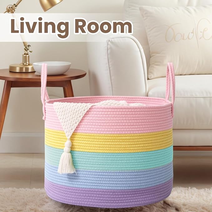 Woven Blanket Basket, 115L Large Rope Storage Bin - Image 5