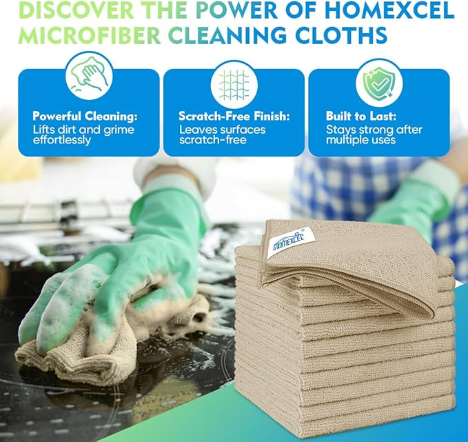 HOMEXCEL Microfiber Cleaning Cloth 6 Pack 12.5 x 12.5 inch Microfiber Towels - Image 2