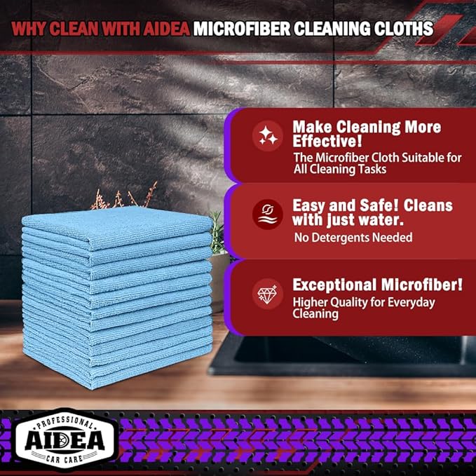 AIDEA Microfiber Cleaning Cloth Blue 20PK, Microfiber Towels - Image 2