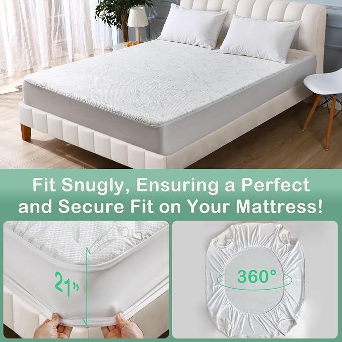 Twin XL Mattress Protector Waterproof Mattress Pad Washable Bamboo Rayon - Image 5