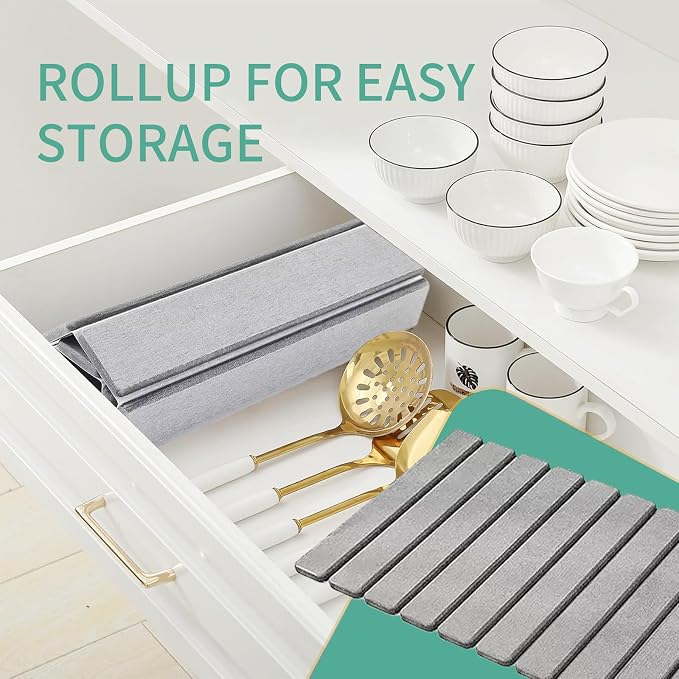 Stone Drying Mat for Kitchen Counter, Collapsible Dish Drying Mat, Fast Drying - Image 5