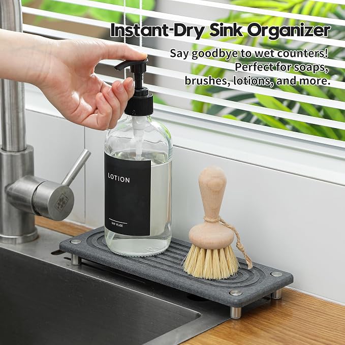 Water Absorbing Stone Sink Caddy Kitchen Sink Organizer Tray, Diatomite - Image 5