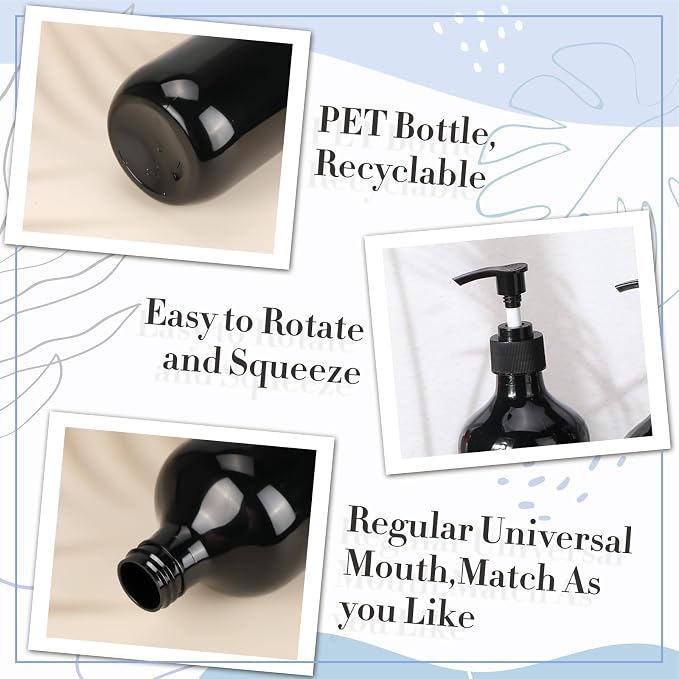 Tessco for you 12 Pack Black Soap Dispenser Empty Plastic Pump Bottles - Image 3