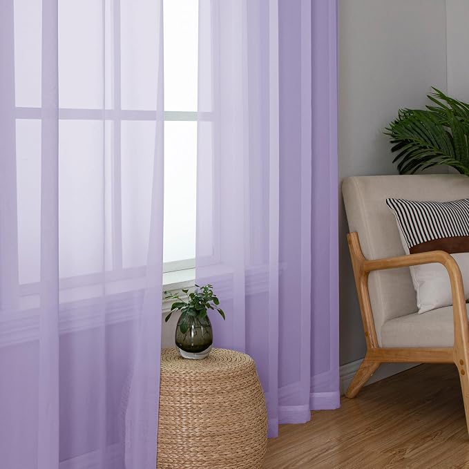 Chyhomenyc Lilac Sheer Curtains 63 Inch Length 2 Panels, Light Filtering Airy - Image 7