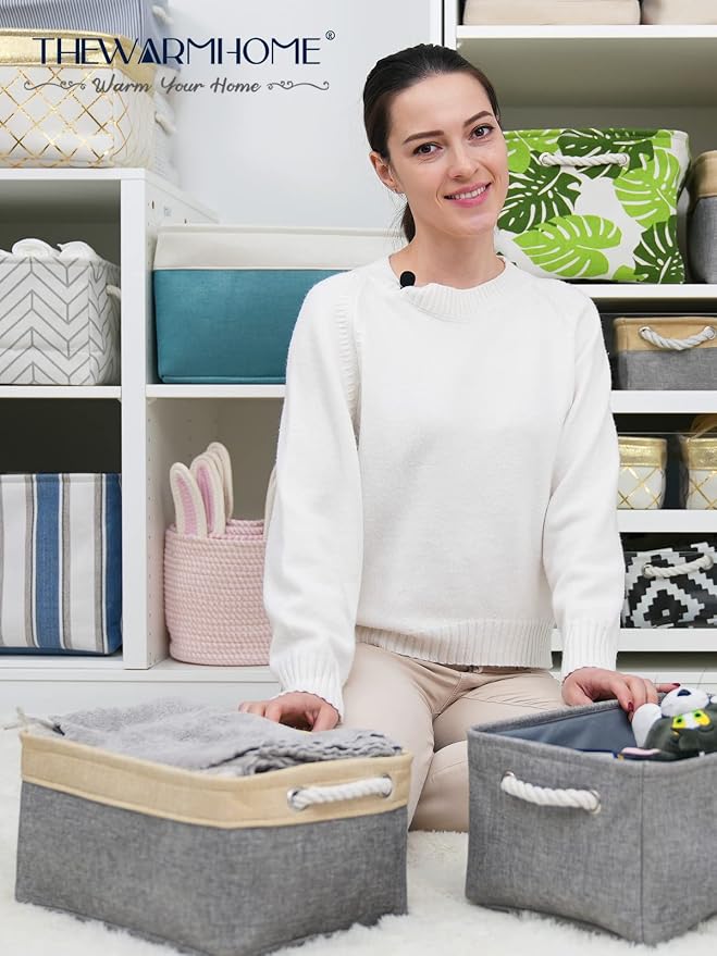 TheWarmHome Decorative Basket Rectangular Fabric Storage Bin Organizer Basket - Image 2