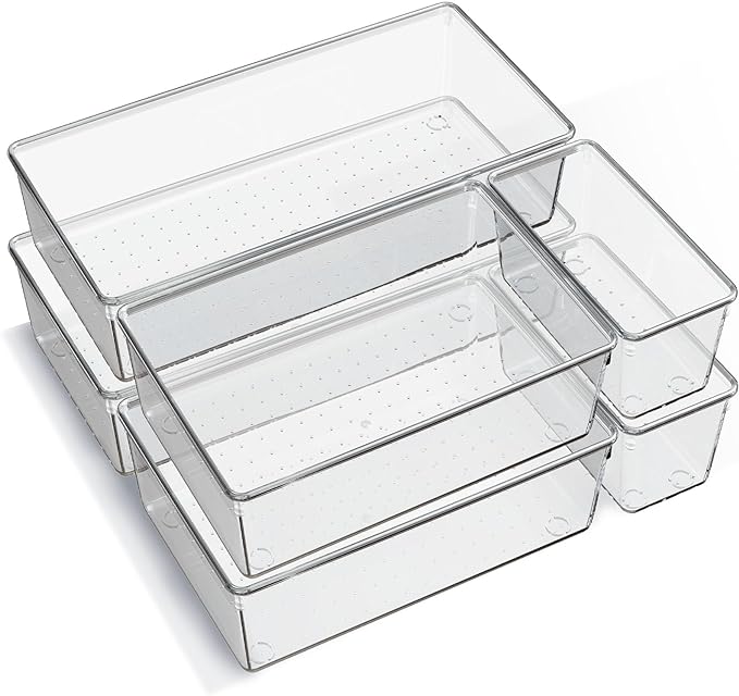 6 Pack Large Clear Plastic Drawer Organizer Trays, Acrylic Kitchen Drawer by Criusia