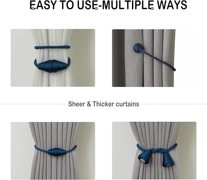 Magnetic Curtain Tiebacks 4 Pack Outdoor Rope Curtain Tie Backs Decorative - Image 5