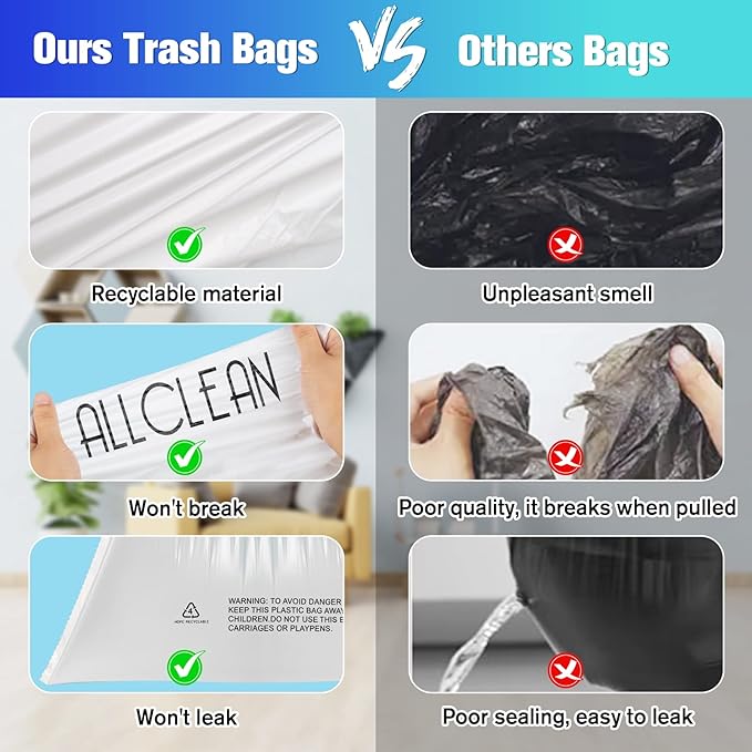 Trash Bags 10 Gallon Medium Kitchen Drawstring Bathroom Garbage Bags, Fit 8-10 - Image 3
