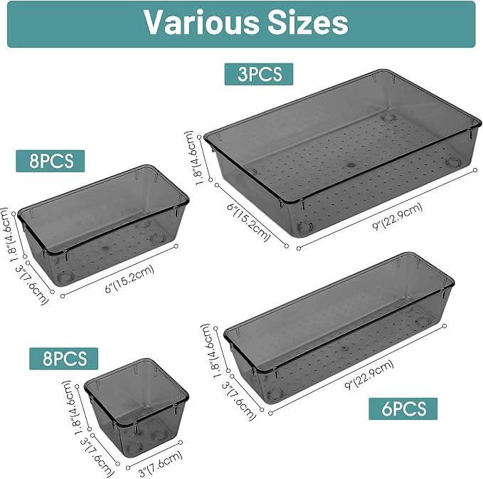 WOWBOX 25 PCS Plastic Drawer Organizer Set, Desk Drawer Divider Organizers and - Image 2