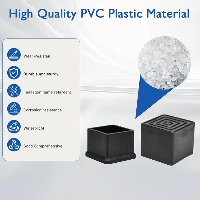 32 Pcs 5/8" x 5/8" Square Rubber Chair Leg Caps, PVC Table Leg Covers, Flexible - Image 3
