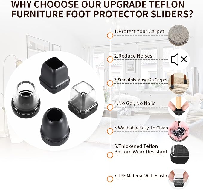 Ezprotekt 24 Pcs Clear Chair Leg Sliders - Image 3