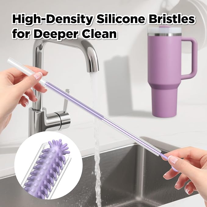 2 Pcs Silicone Straw Cleaner Brush, Extra Long Cleaning Brushes - Image 3