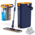 Mop and Bucket Set with Wringer, 3-Tank Flat Mop and Bucket System, Wall Mop by HoMettler