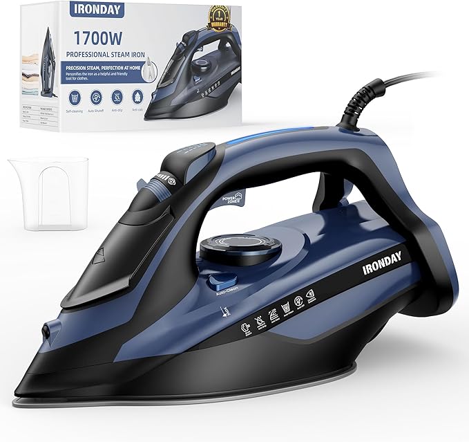 Steam Iron for Clothes Fast Heating, 1700W Iron Precision by IRONDAY