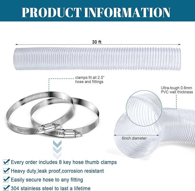 6 Inches 30 ft PVC Dust Collection Hose - Image 3
