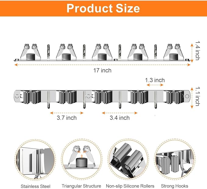 2 Pack Mop and Broom Holder Wall Mount, Non-slip Broom Hanger Wall Mount - Image 5