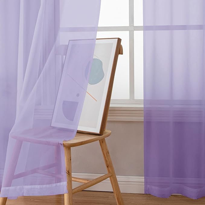 Chyhomenyc Lilac Sheer Curtains 63 Inch Length 2 Panels, Light Filtering Airy - Image 4