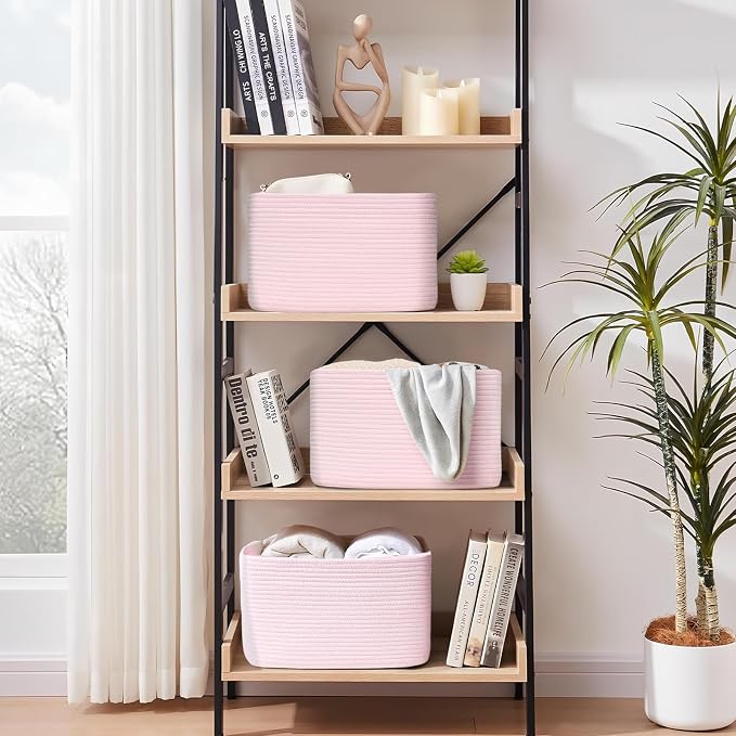 3-Pack Shelf Baskets for Organizing, Woven Storage Basket for Shelves, Cotton - Image 8