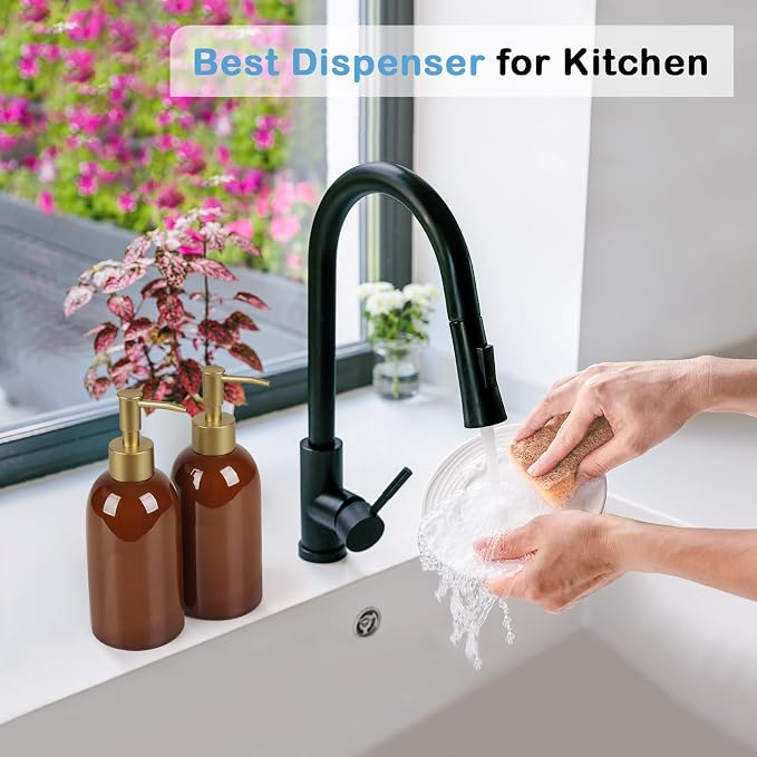 Natheeph 14OZ Ceramic Soap Dispenser Ceramic Soap Pump Dispenser Can Fill Liquid - Image 4