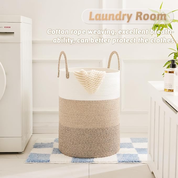 Laundry Basket, Woven Cotton Rope Laundry Hamper, 40L - Image 2