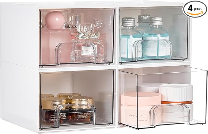 Vtopmart 4Pack Small Stackable Storage Drawer, Bathroom Makeup Organizer by Vtopmart