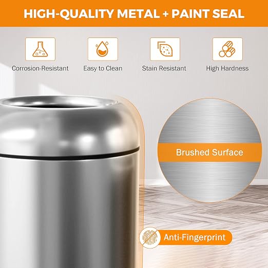 BEAMNOVA 16.5 Gallon Trash Can Black Open Top Large Outdoor Indoor Commercial - Image 3