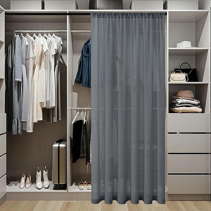 Tollpiz Short Sheer Door Curtains Closet Linen Textured Curtains Sheer Doorway - Image 3