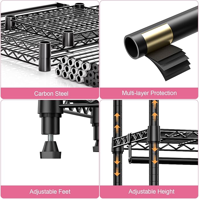 Heavy Duty Rolling Garment Rack 3 Tiers Adjustable Wire Shelving Clothes Rack - Image 2