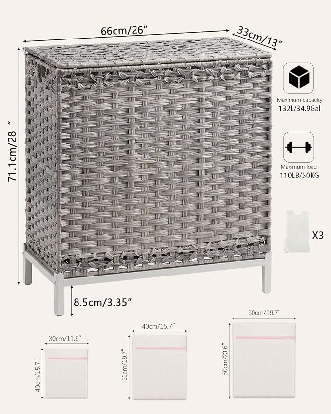 Laundry Hamper with Lid 132 L, Clothes Hamper with Lid, Handwoven Rattan - Image 5