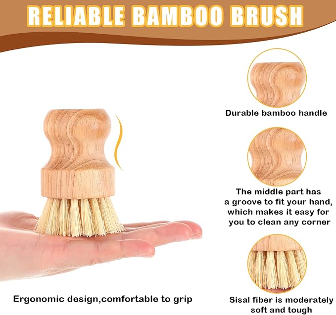 Nuenen 6 Packs Bamboo Dish Scrub Brushes Wooden Scrubbers Set Kitchen - Image 5