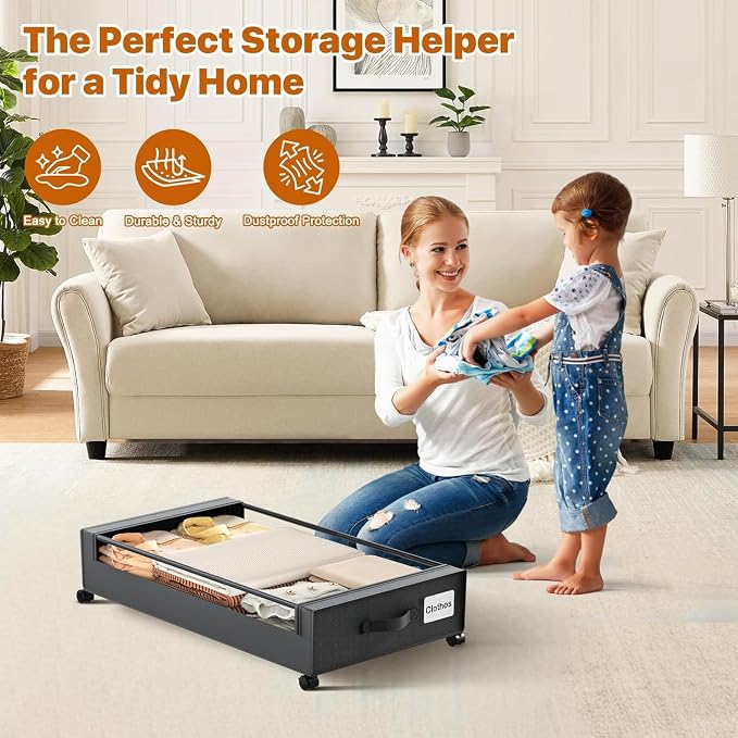 Under Bed Storage with Wheels, Under Bed Storage Containers with Clear Lids - Image 3