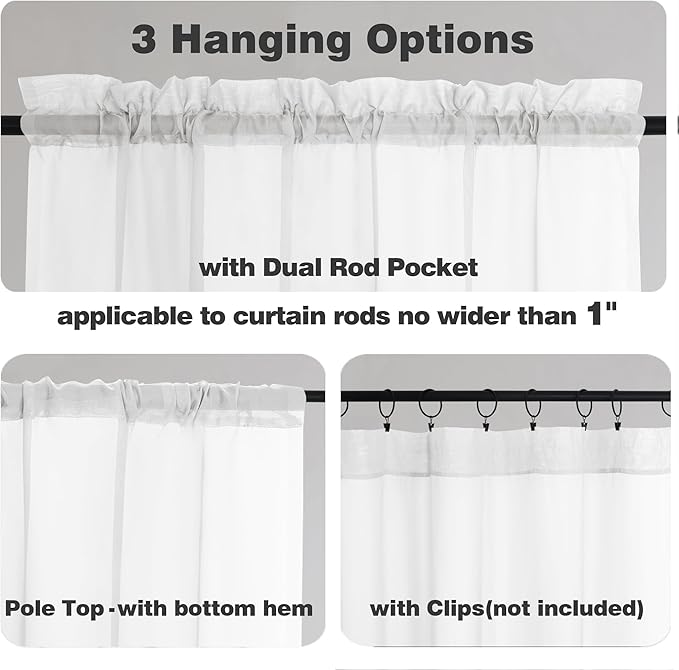 Chyhomenyc White Sheer Curtains 96 Inches Long 2 Panels, Light Filtering White - Image 3