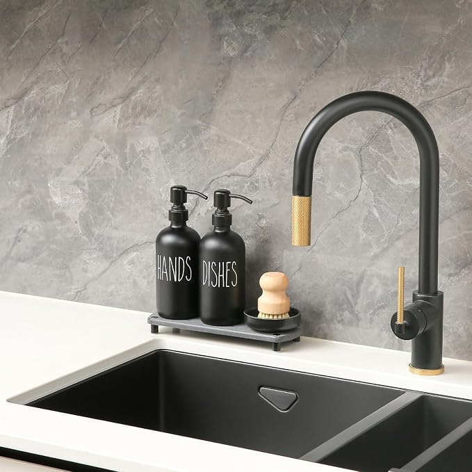 MOMEEMO Matte Black Soap Dispenser Set Comes - Image 3