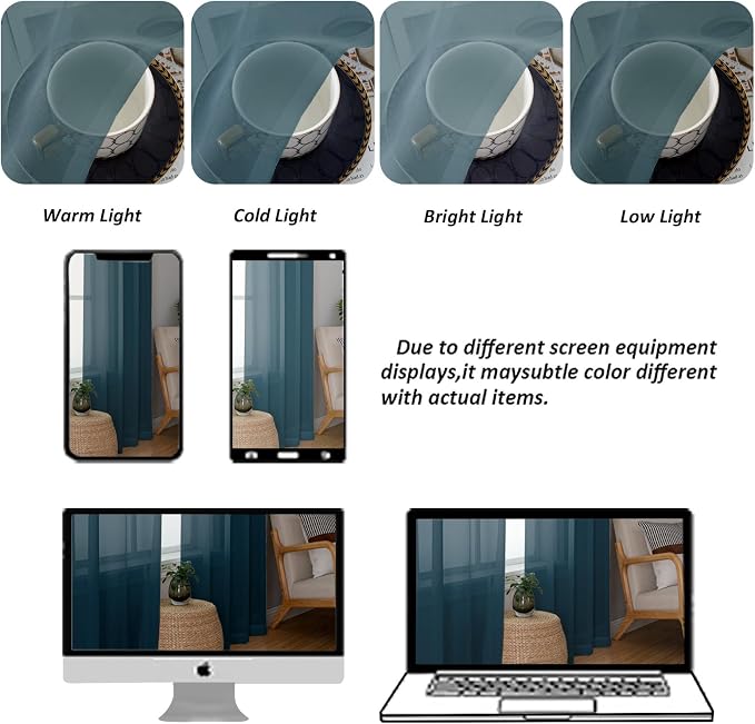 Chyhomenyc Stone Blue Sheer Curtains 78 Inches Long 2 Panels Set - Image 4