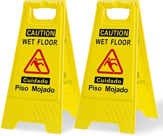 CERLMLAND Caution Wet Floor Sign, Foldable Sturdy Bilingual Double-Sided Safety by CERLMLAND