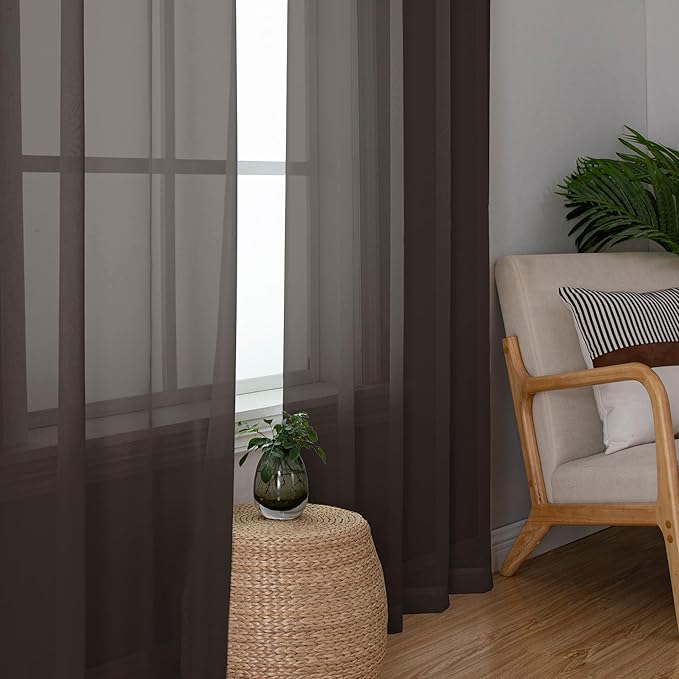 Chyhomenyc Chocolate Brown Sheer Curtains 45 Inch Long 2 Panels, Light - Image 5