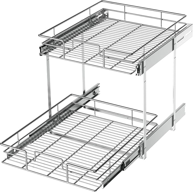 LOVMOR 2 Tier Individual Pull Out Cabinet Organizer 17" W x 21" D, Slide Out by LOVMOR