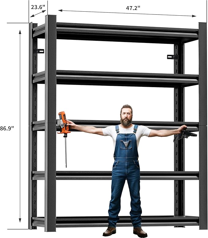 4 Pieces Garage Shelving, Heavy Duty Sturdy Steel Thickened Metal Shelves - Image 2