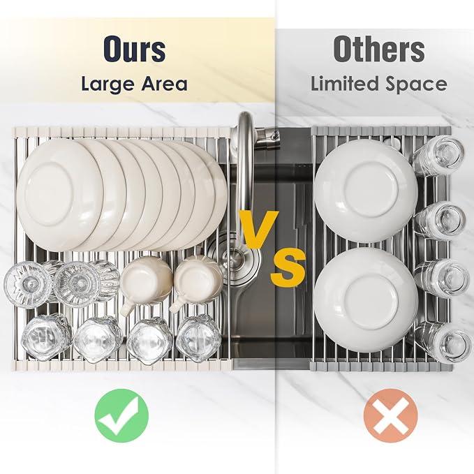 Tomorotec 21" x 15.5" Roll Up Dish Drying Rack Over Sink Drying Rack Sink Cover - Image 6
