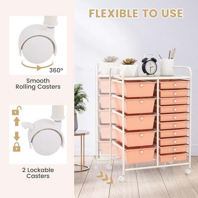 GOFLAME 15-Drawer Rolling Storage Cart, Utility Cart - Image 5