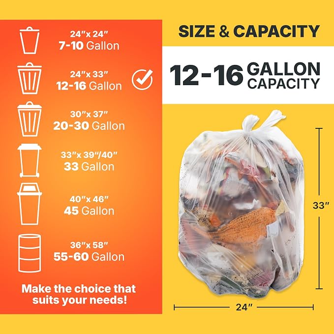12-16 Gallon Trash Bags, 8 Micron High Density Garbage Can Liners Bulk - Image 2
