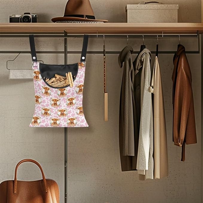 Cattle Clothespin Bags with Hanging Rope Pink Cow Print 14.5 x 12 Inch Summer - Image 5