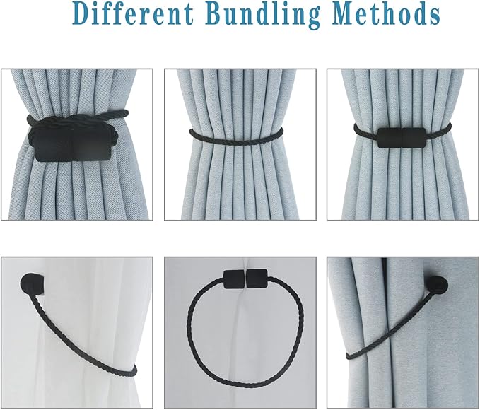 Magnetic Curtain Tiebacks 2 Pack Black Curtain Rope Tieback Curtain Holders - Image 4