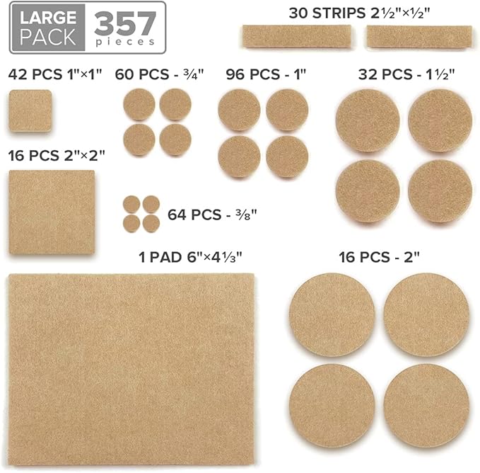 X-Protector 357 pcs Beige Felt Furniture Pads - Image 5