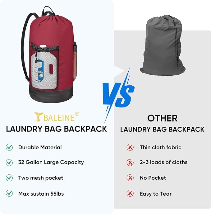 BALEINE 150L Laundry Bag Backpack, 900D Oxford Fabric Large Travel Laundry Bags - Image 5