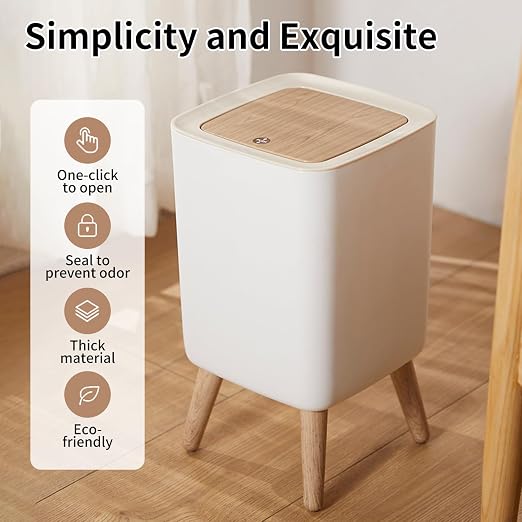 WanWanKa Mini White Plastic Trash Can, 2.6 Gallon Capacity, Slim Design - Image 3