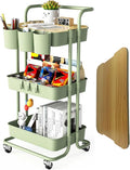 3 Tier Rolling Cart with Metal Handle, Table Top, Hanging Cups, Plastic Storage by GiveUsaChanceGiveYouMoreProbability