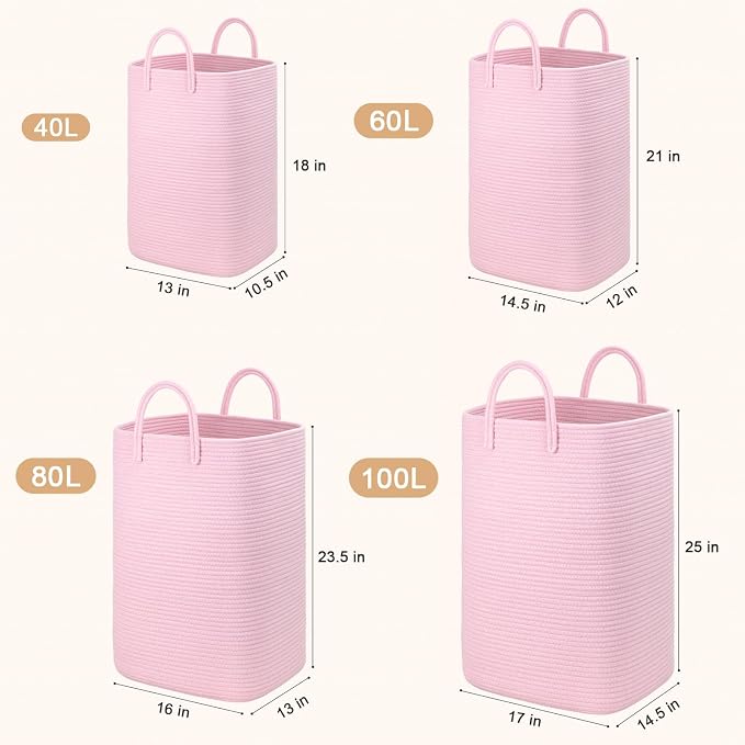 Laundry Basket, Woven Cotton Rope Laundry Hamper, 60L Versatile Storage - Image 3